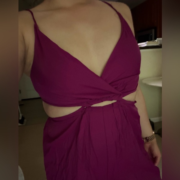 Francesca's Collections Pants - Francesca's Collections Fuchsia Twist Cutout Wide-Leg Jumpsuit